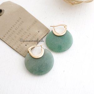 Anthropologie Amalie Oval Hugger Hoops Green - NWT